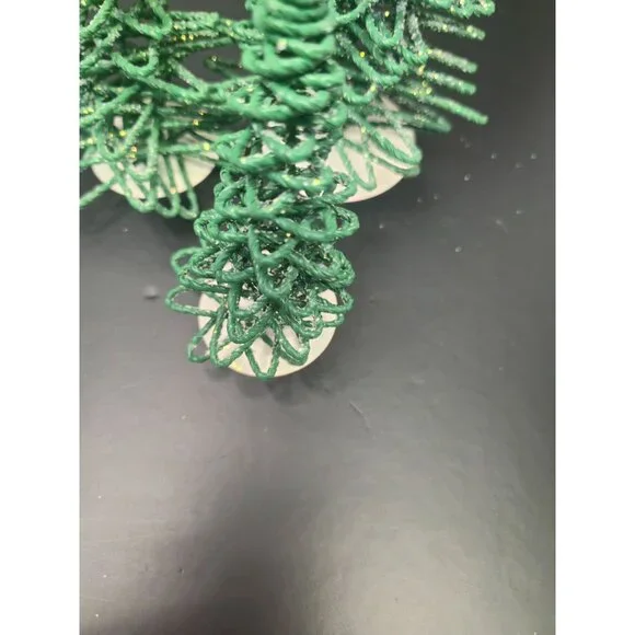 Vintage Dept 56 Village Frosted Zig-zag Trees Set of 3 Retired Green 5250-7 star - Picture 7 of 9